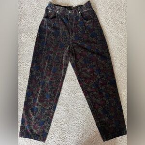 VTG Jones Wear Sport Floral Velveteen Pants 27” Waist High Rise Whimsigoth